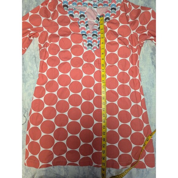 Women's Boden Geometric Blue Orange 3/4 Sleeve Cotton Beach Kaftan Tunic Size 10 - Picture 3 of 13